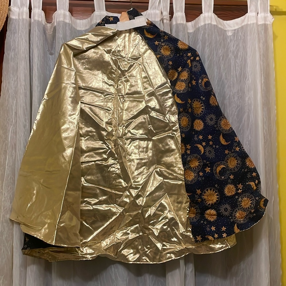 Moon & Stars with Gold Lame Kids Cape Birthday Gift, Halloween, Wizard, Magic